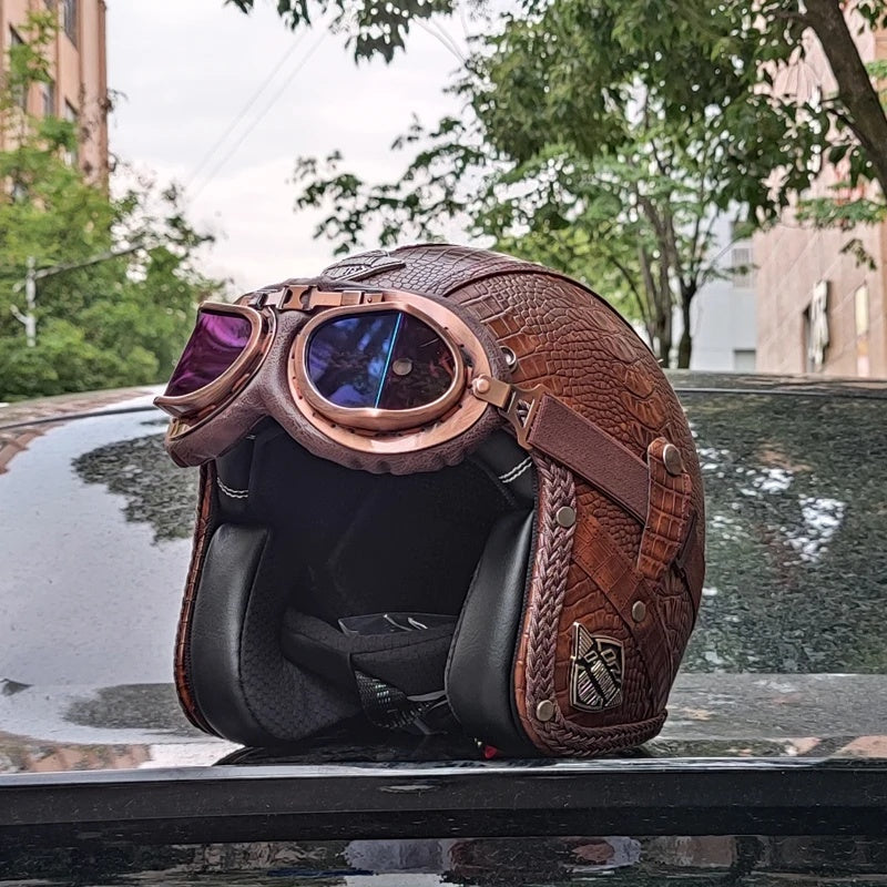 Matte Leather Retro Motorcycle Half Helmet-I19