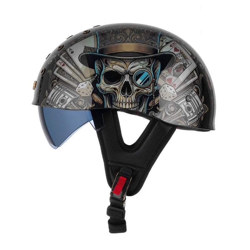 KTVMOTO Retro Skull Half Helmet with Visor for Motorcycle Riders- I28