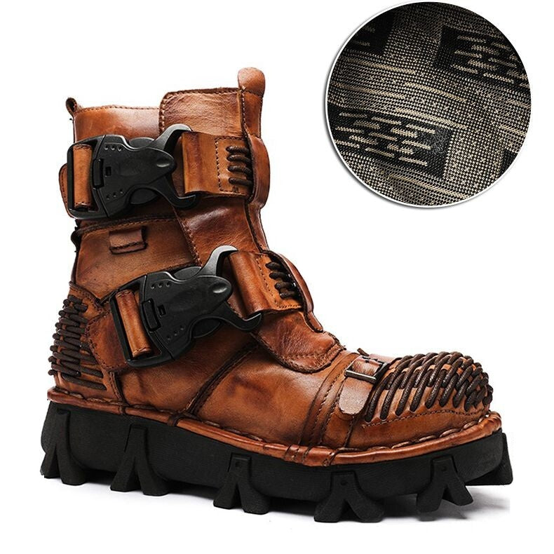 Fashionable punk-style motorcycle high-top leather boots-K168