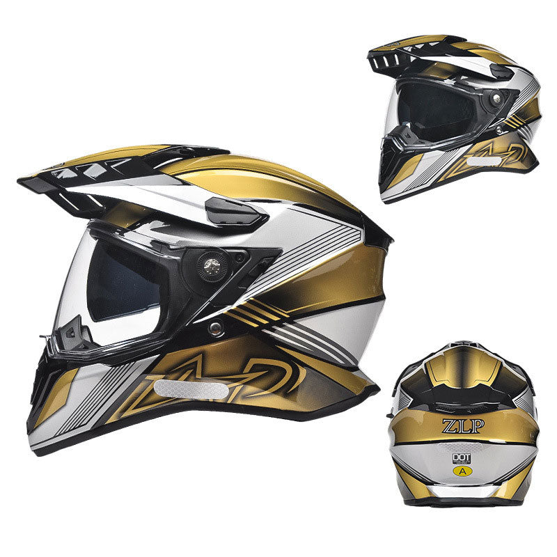 Dual-Visor Gold Off-Road Full-Face Motorcycle Helmet-I89