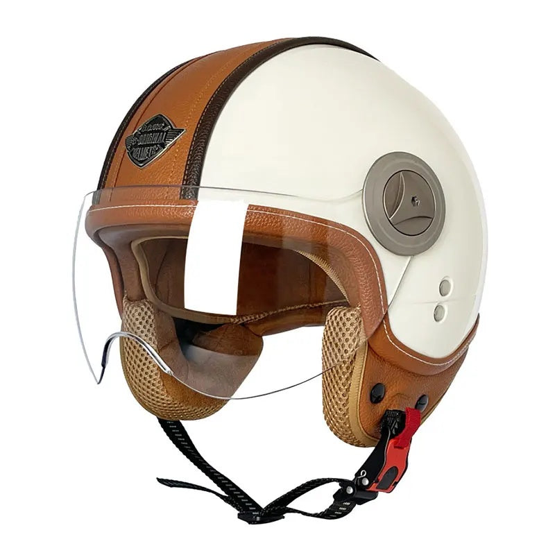 Retro leather convertible motorcycle helmet-I45