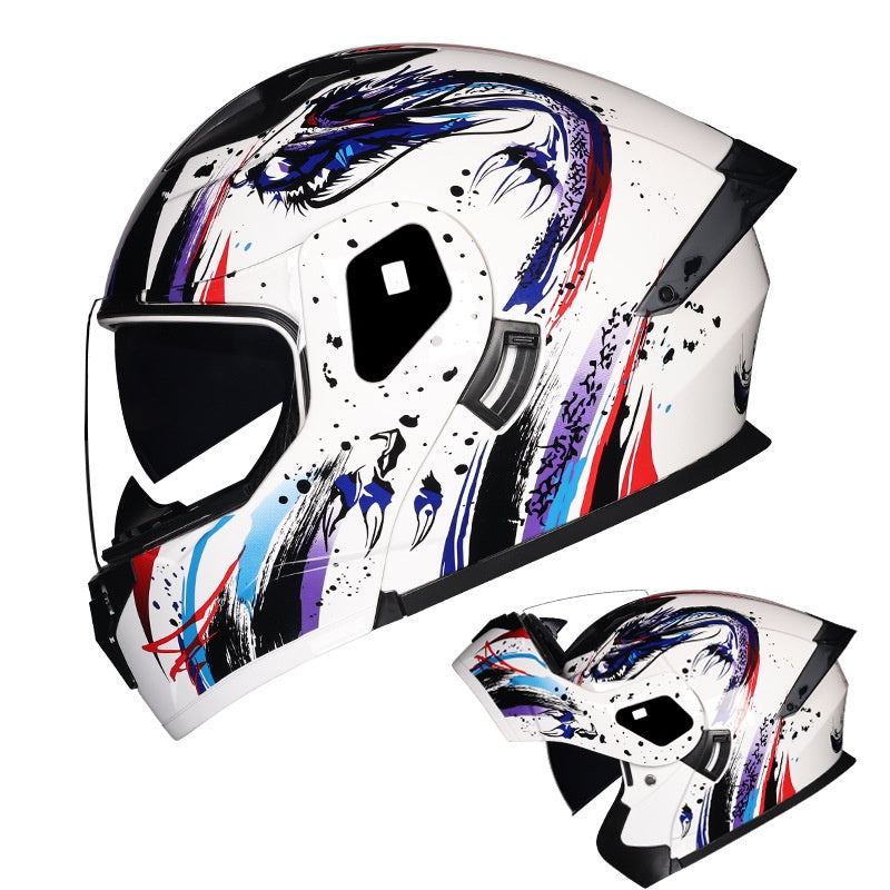 Flip-up motorcycle helmet with dual visors and iridescent coating-I183