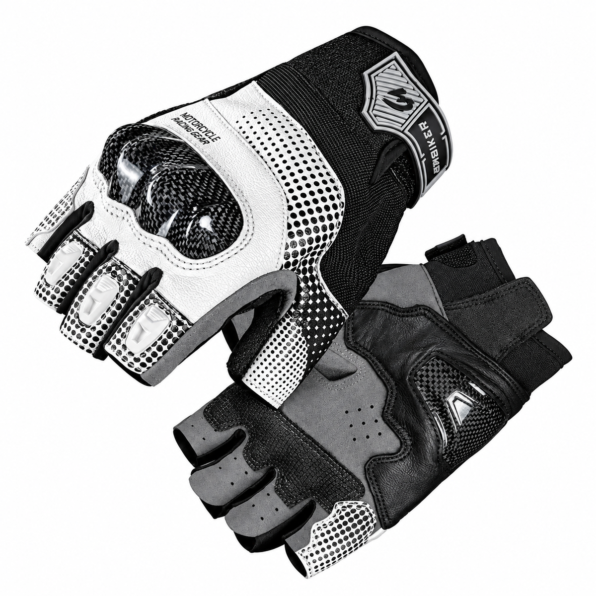 KTVMOTO Carbon Fiber Fingerless Motorcycle Gloves, Anti-Slip-G107