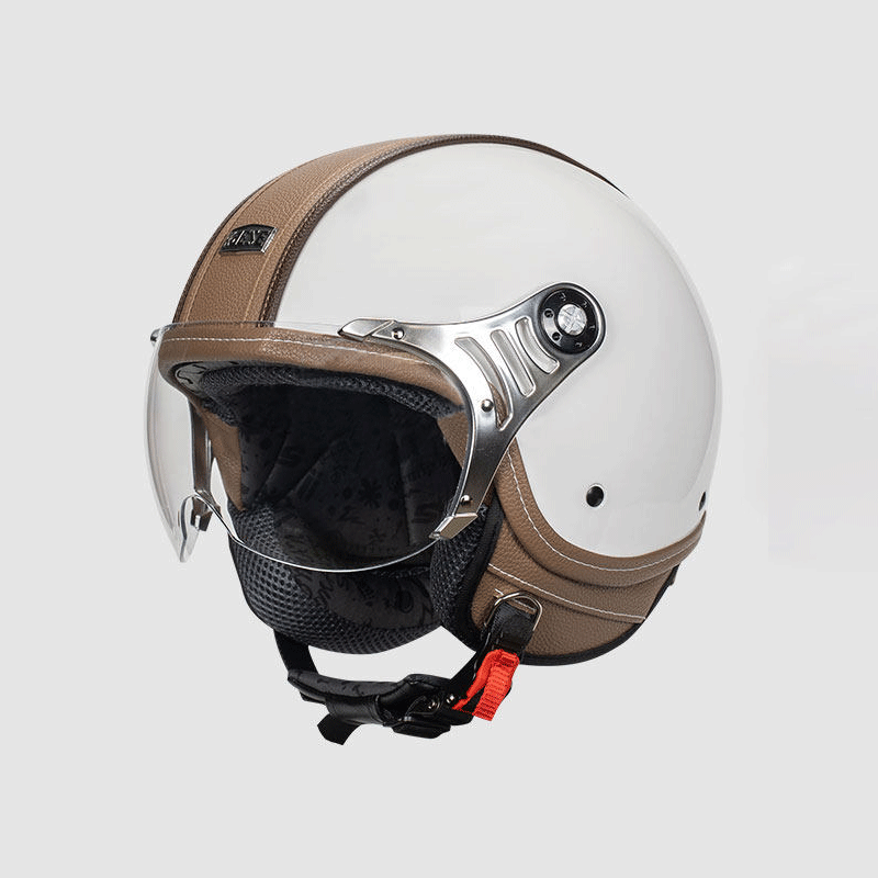 Retro leather open-face motorcycle helmet scooter gear – I53