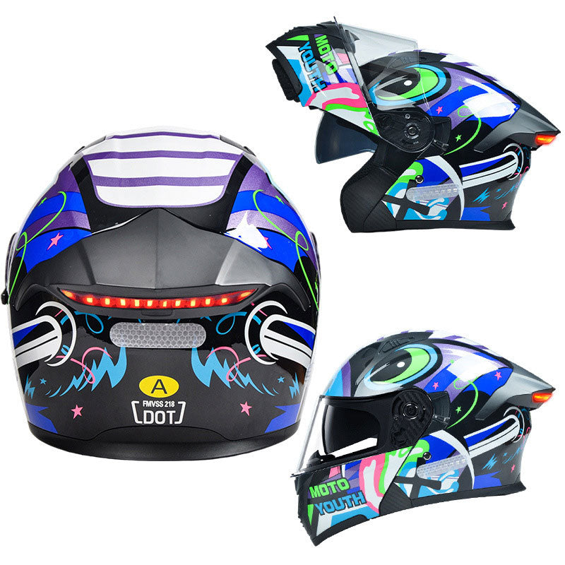Cyberpunk Neon-Patterned Modular Motorcycle Helmet-I85