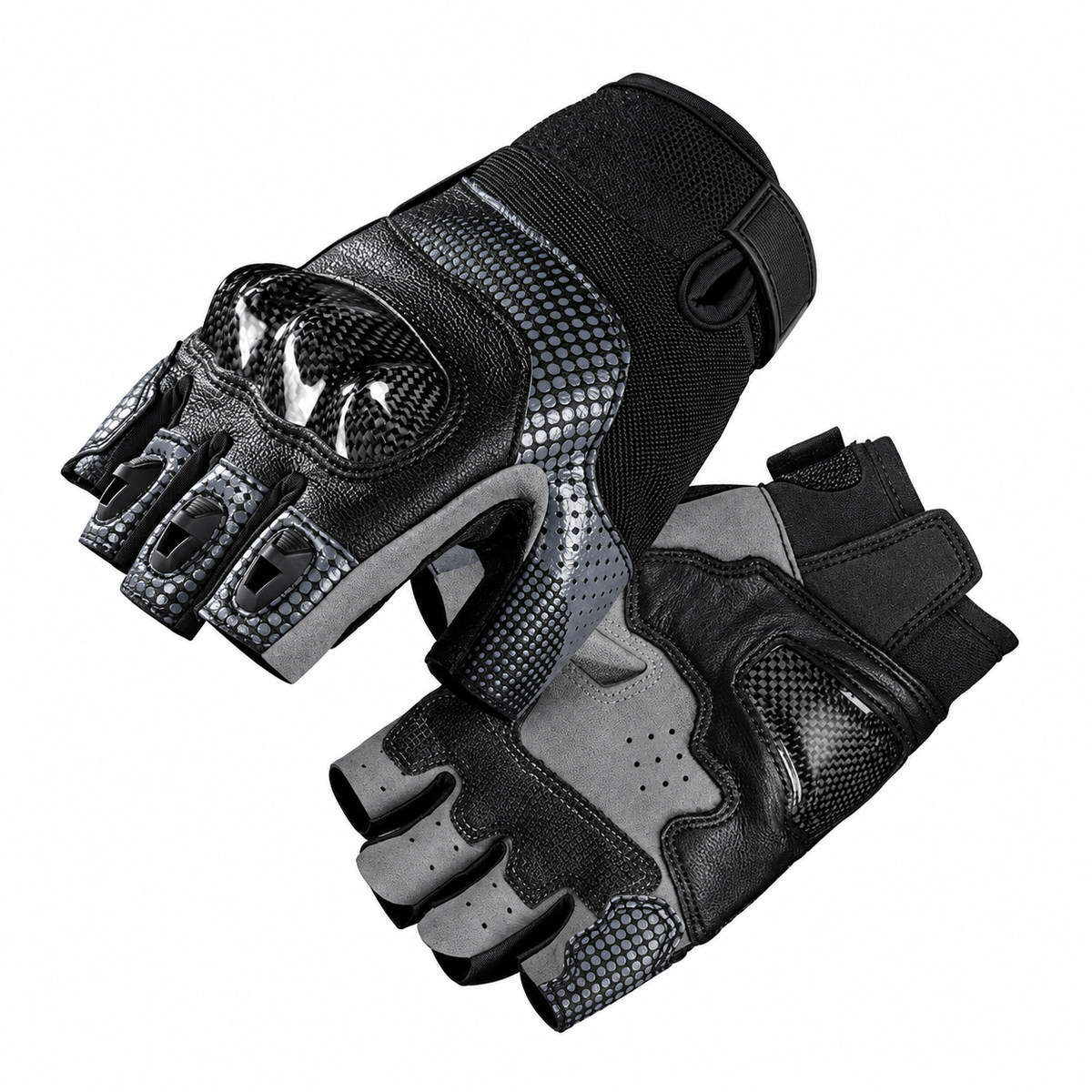 KTVMOTO Carbon Fiber Fingerless Motorcycle Gloves, Anti-Slip-G107