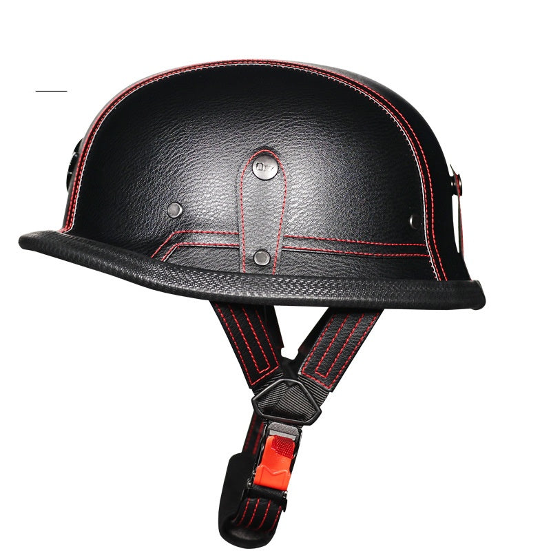 KTVMOTO Retro Half Face Motorcycle Helmet with Vintage Leather Look-I243