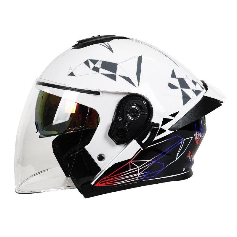 Dual-lens open-face motorcycle helmet with sun visor-I74