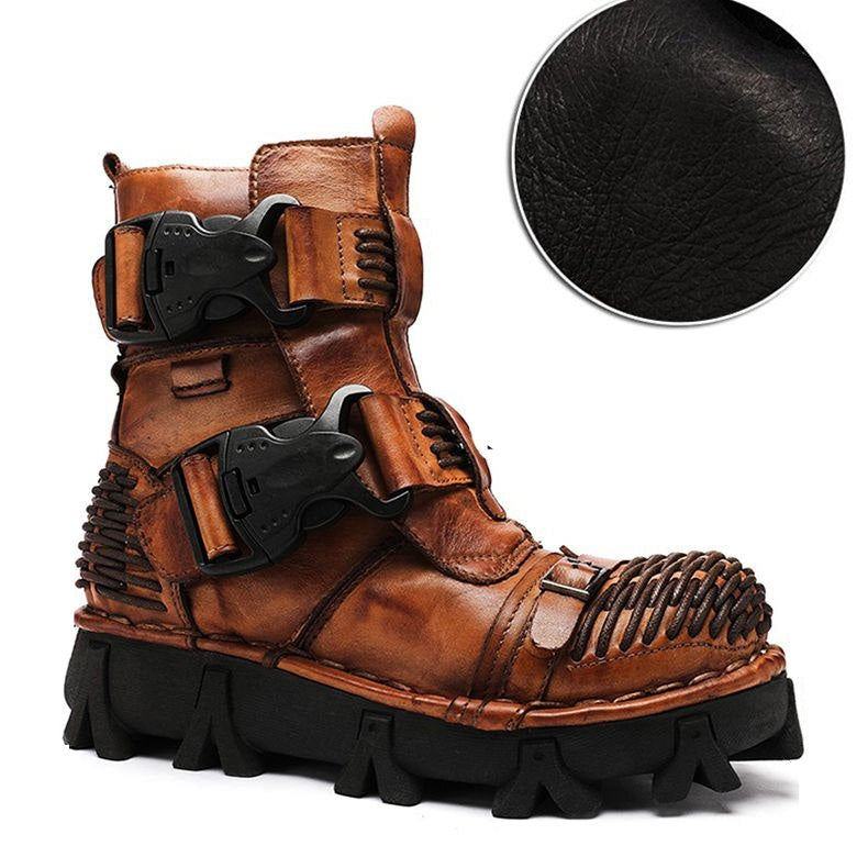 Fashionable punk-style motorcycle high-top leather boots-K168