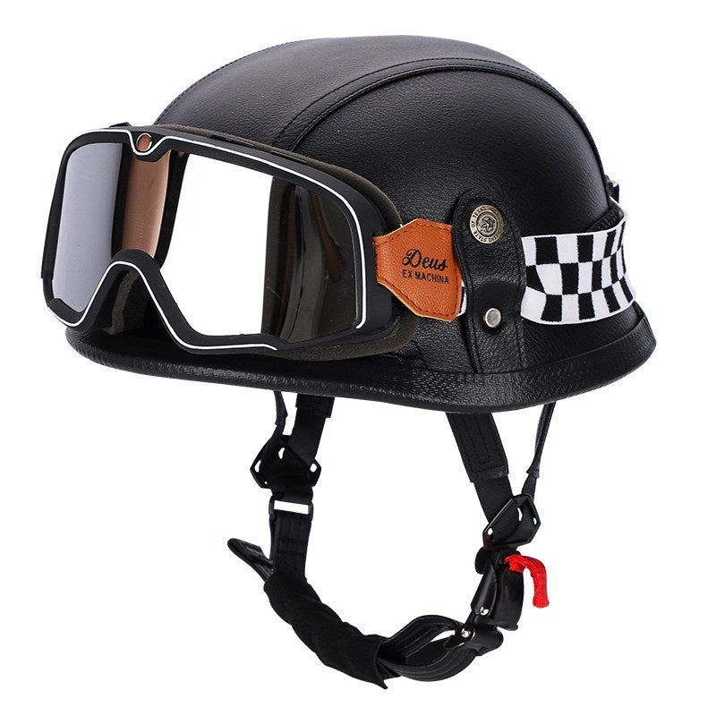Retro leather cruiser motorcycle half helmet- I15