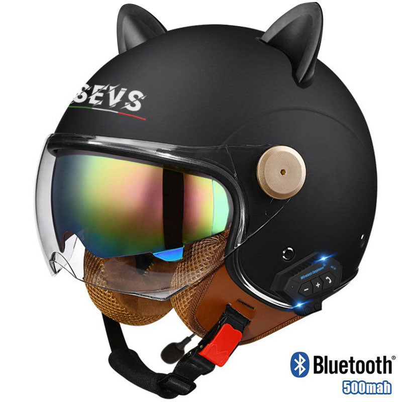 cat ear motorcycle helmet with bluetooth Cat-Ear Open-Face Motorcycle Helmet with Bluetooth Function-I67