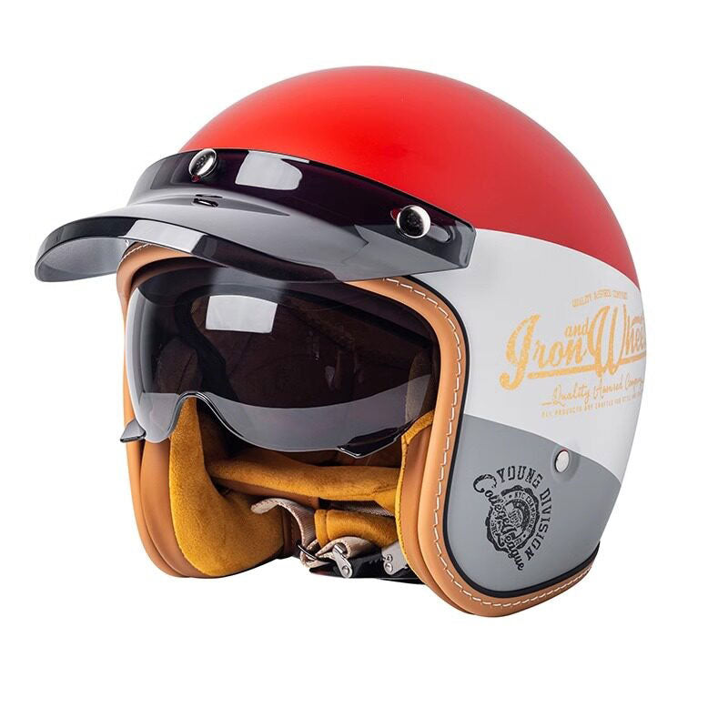 Retro open-face motorcycle helmet with sun visor-I32