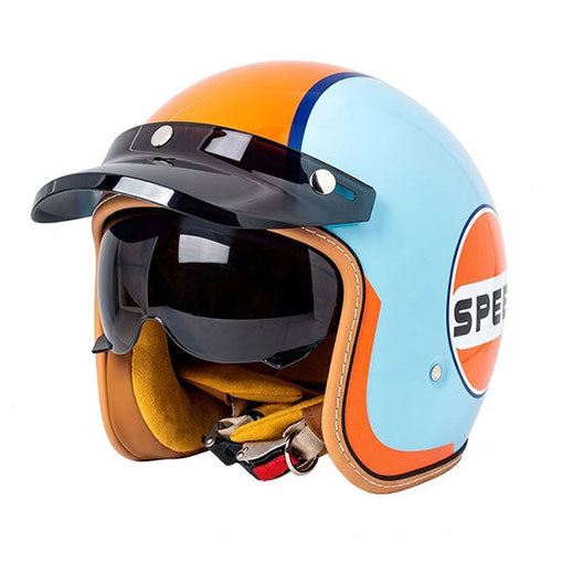 Retro open-face motorcycle helmet with sun visor-I32