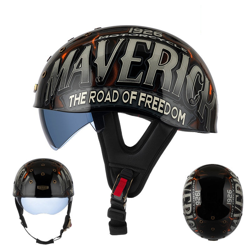 Retro half helmet with nine ventilation holes - I28