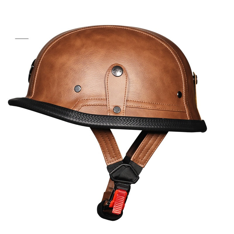 KTVMOTO Retro Half Face Motorcycle Helmet with Vintage Leather Look-I243