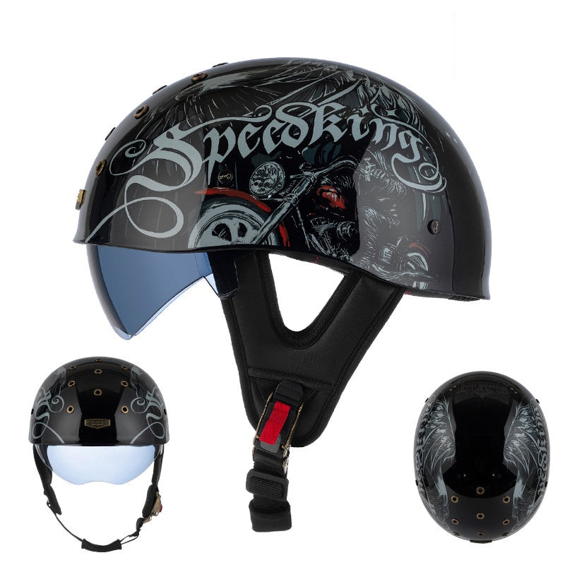 Retro half helmet with nine ventilation holes - I28