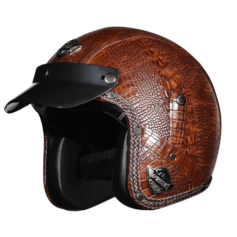 Matte Leather Retro Motorcycle Half Helmet-I19