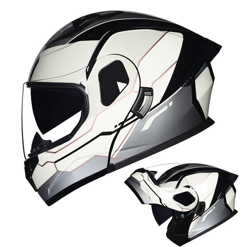 Flip-up motorcycle helmet with dual visors and iridescent coating-I183
