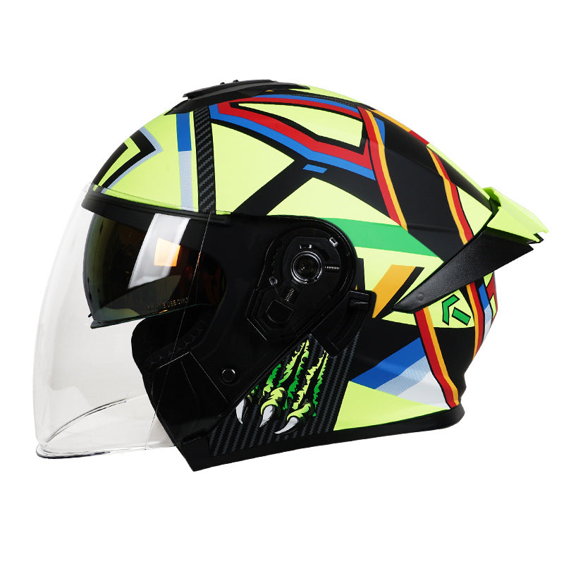 Dual-lens open-face motorcycle helmet with sun visor-I74
