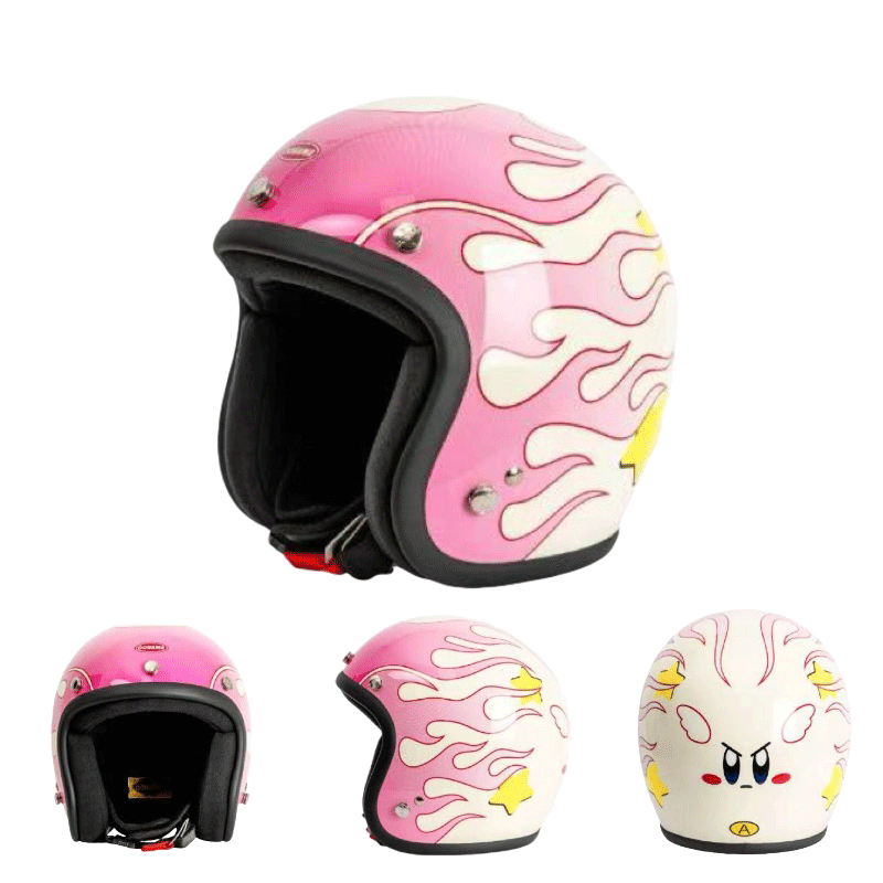 Pink Flame Open Face Motorcycle Helmet for Women Scooter-I39