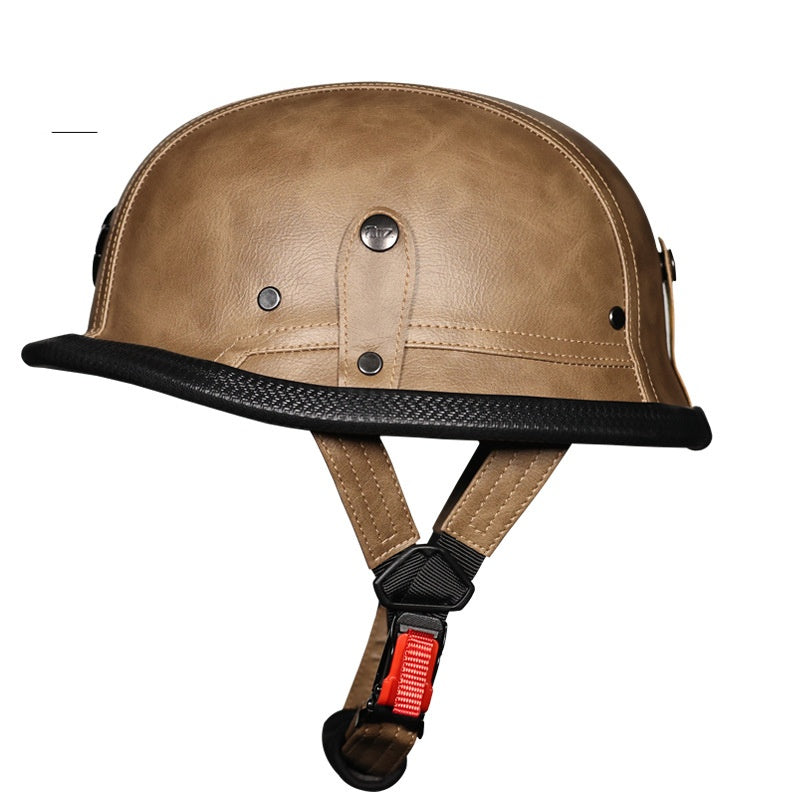 KTVMOTO Retro Half Face Motorcycle Helmet with Vintage Leather Look-I243