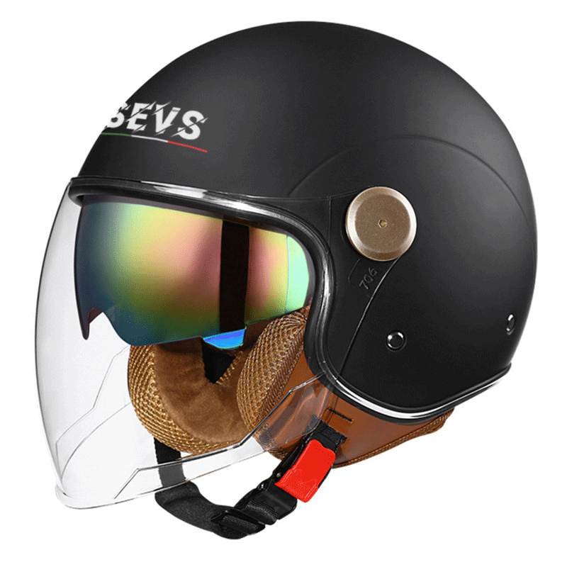 Retro 3/4 open-face motorcycle helmet with dual visors- I71