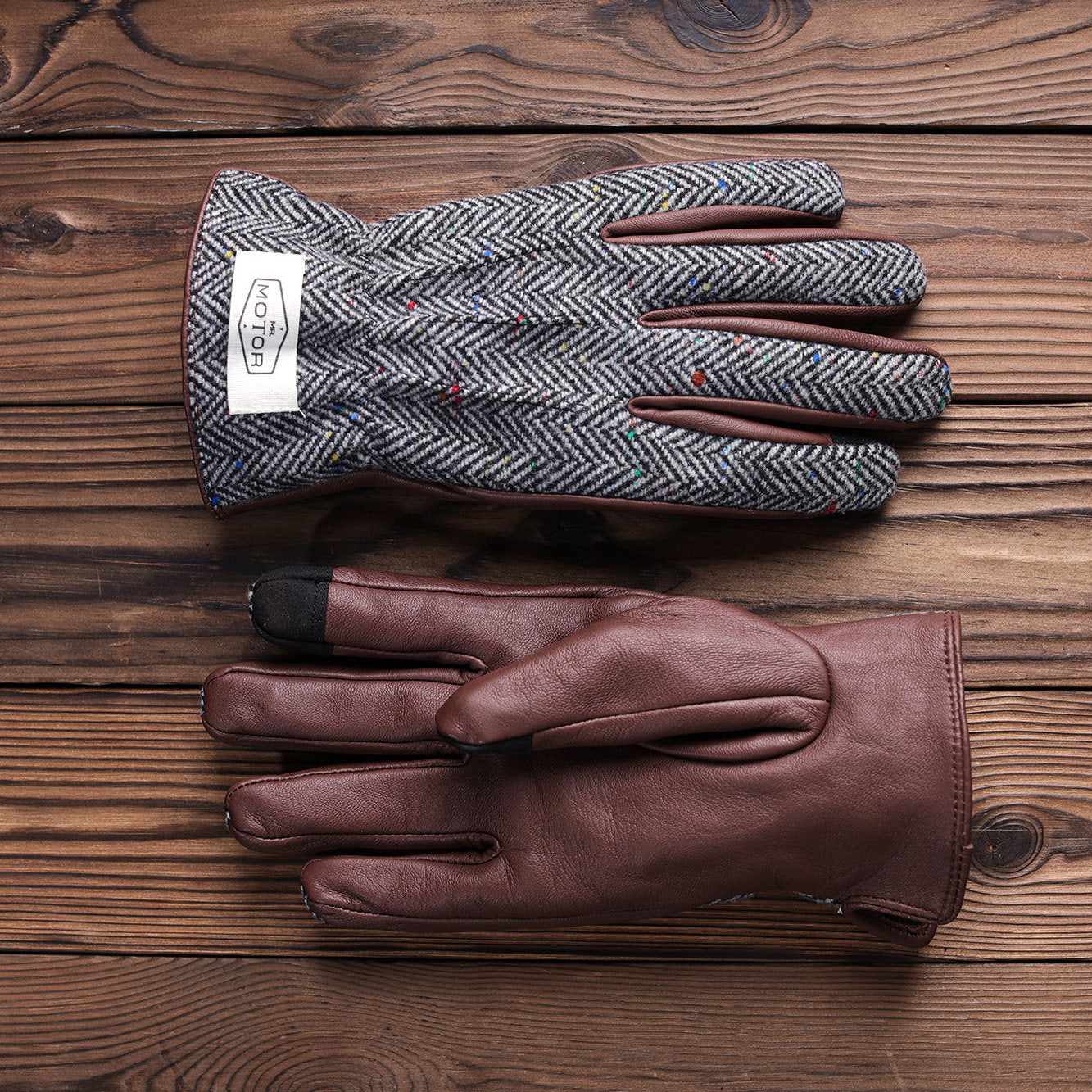 Retro Genuine Leather Patchwork Long Biker Gloves-G51