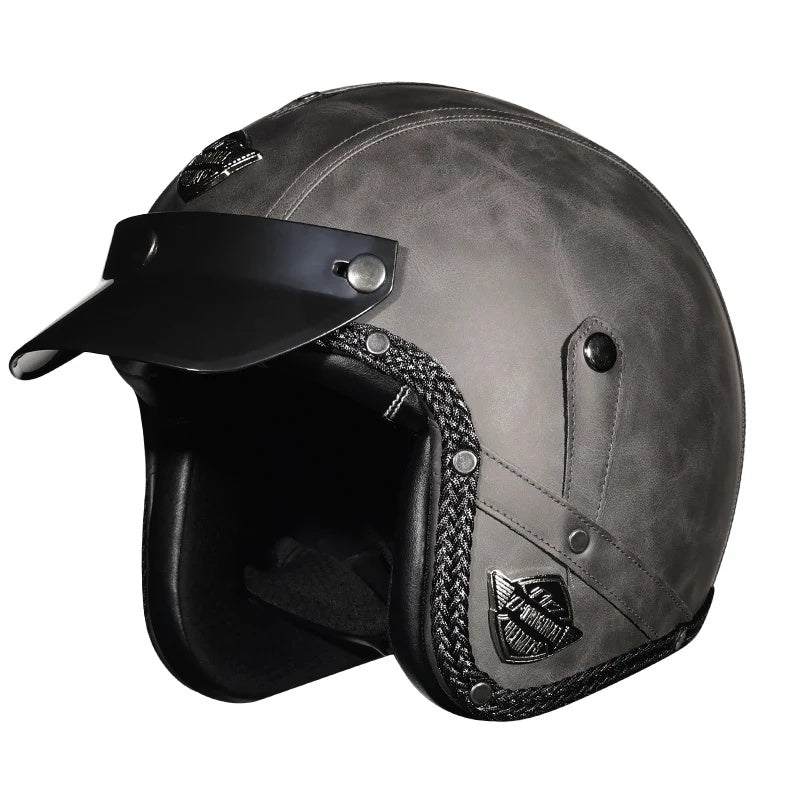 Matte Leather Retro Motorcycle Half Helmet-I19