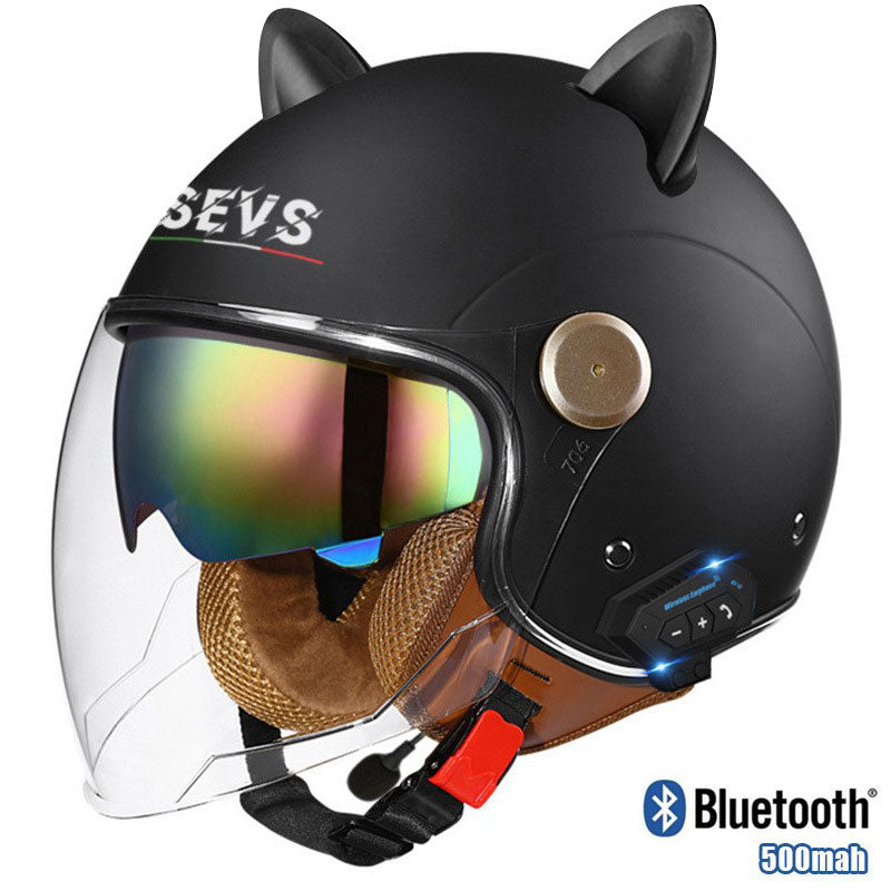 cat shaped motorcycle helmet Cat-Ear Open-Face Motorcycle Helmet with Bluetooth Function-I67