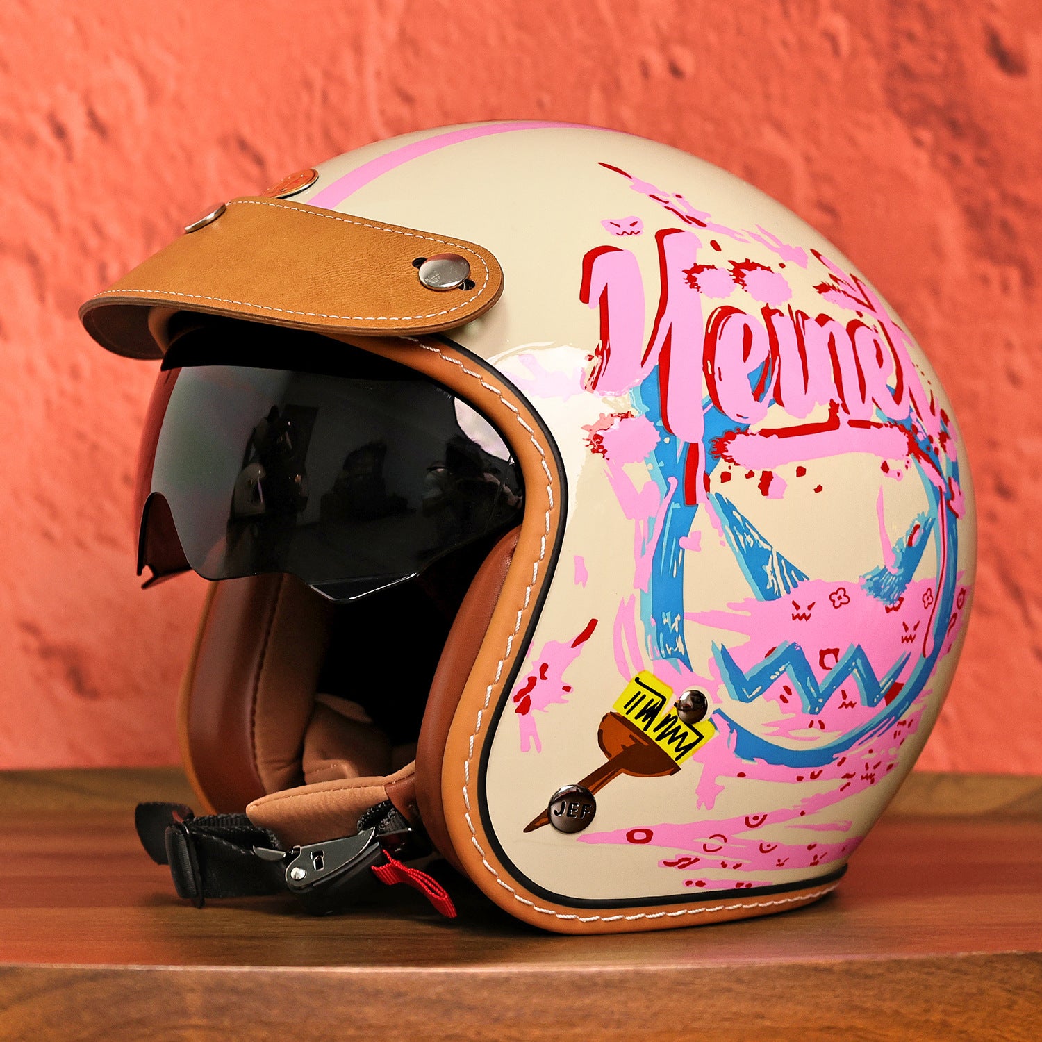 Retro floral graffiti motorcycle helmet-I54