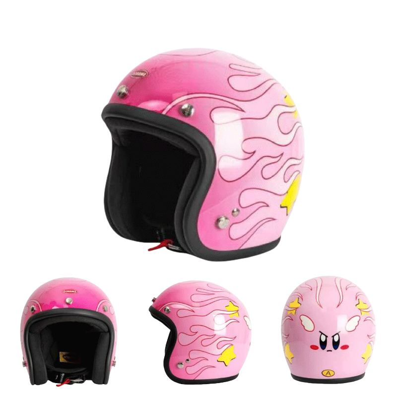 Pink Flame Open Face Motorcycle Helmet for Women Scooter-I39