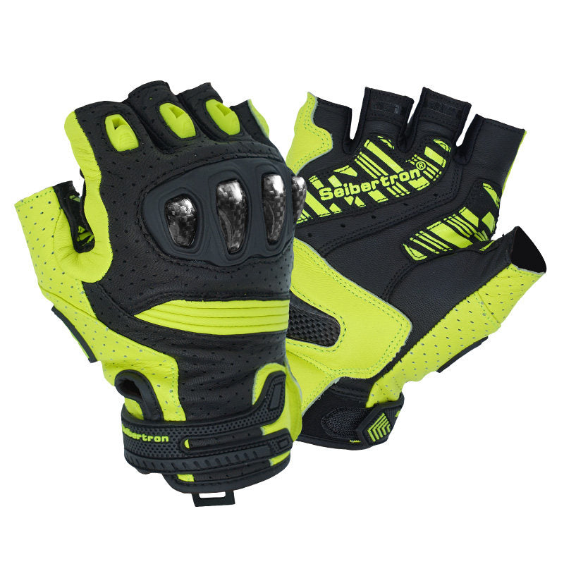Motorcycle Carbon Fiber and Leather Fingerless Gloves-G45