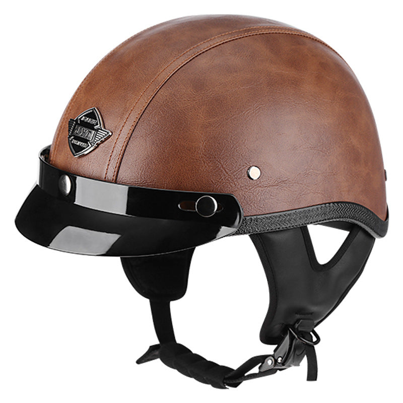Vintage Handmade PU Leather Half-Helmet-I249