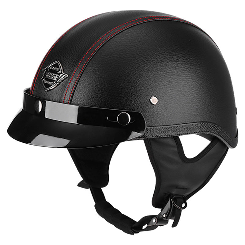 Vintage Handmade PU Leather Half-Helmet-I249