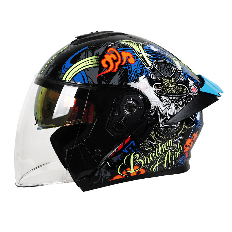 Dual-lens open-face motorcycle helmet with sun visor-I74