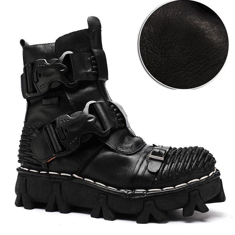 Fashionable punk-style motorcycle high-top leather boots-K168