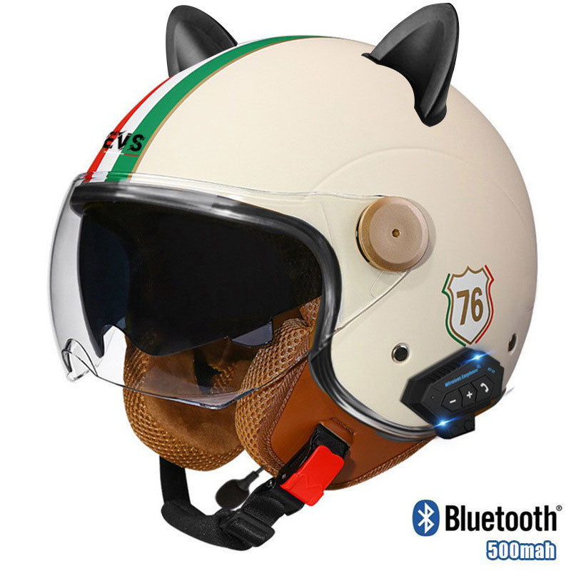 cat head motorcycle helmet Cat-Ear Open-Face Motorcycle Helmet with Bluetooth Function-I67