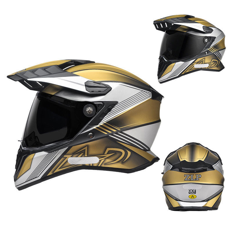 Dual-Visor Gold Off-Road Full-Face Motorcycle Helmet-I89