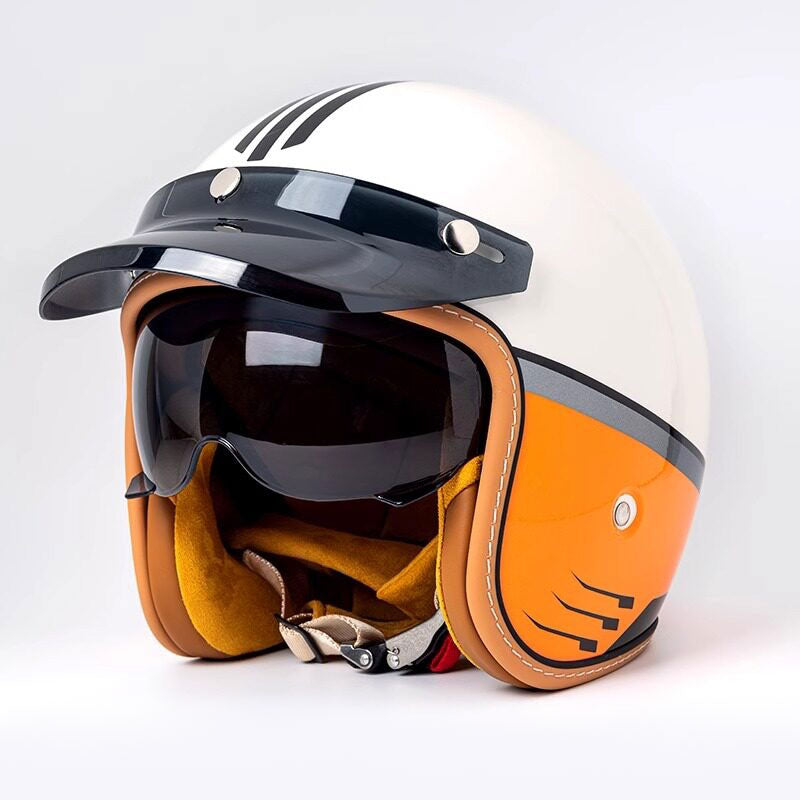 Retro open-face motorcycle helmet with sun visor-I32