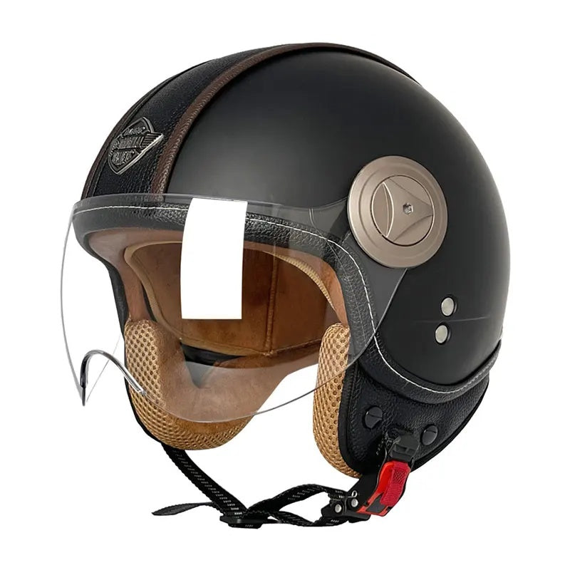 Retro leather convertible motorcycle helmet-I45