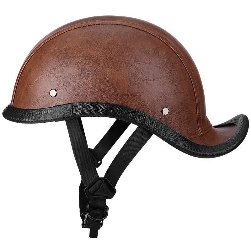 Retro leather baseball cap style cruiser helmet-I49