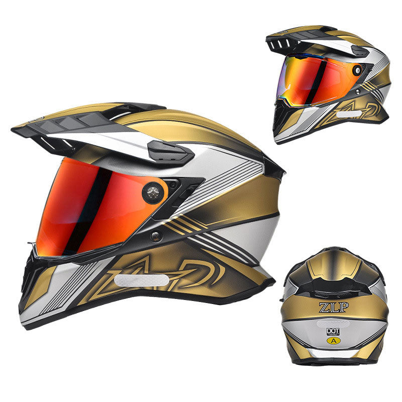 Dual-Visor Gold Off-Road Full-Face Motorcycle Helmet-I89