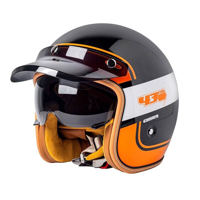 Retro open-face motorcycle helmet with sun visor-I32