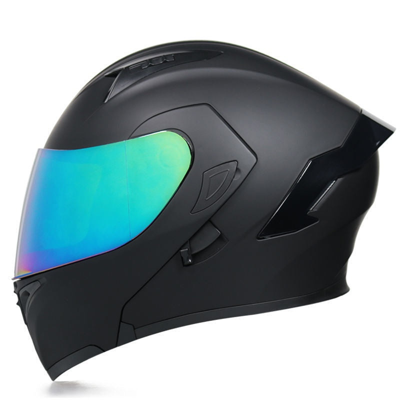 Motorcycle modular helmet with dual visors and a minimalist rear spoiler-I152