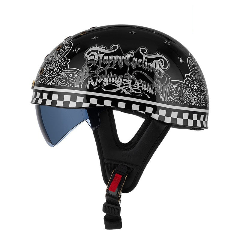 KTVMOTO Retro Skull Half Helmet with Visor for Motorcycle Riders- I28