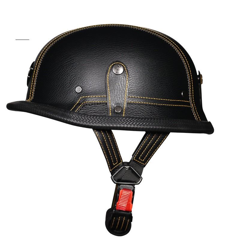 KTVMOTO Retro Half Face Motorcycle Helmet with Vintage Leather Look-I243