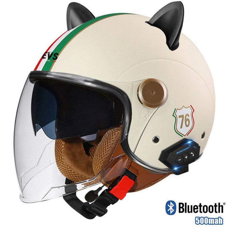 Cat-Ear Open-Face Motorcycle Helmet with Bluetooth Function-I67