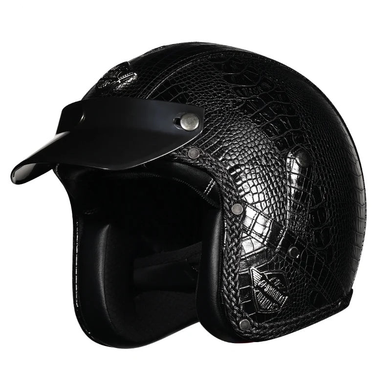 Matte Leather Retro Motorcycle Half Helmet-I19
