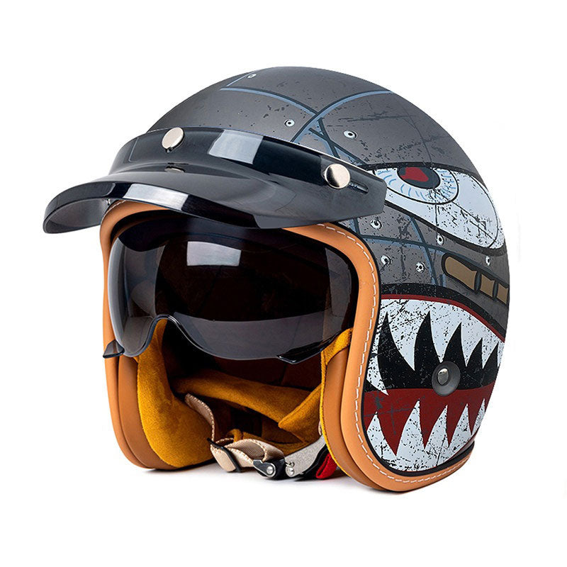 Retro open-face motorcycle helmet with sun visor-I32