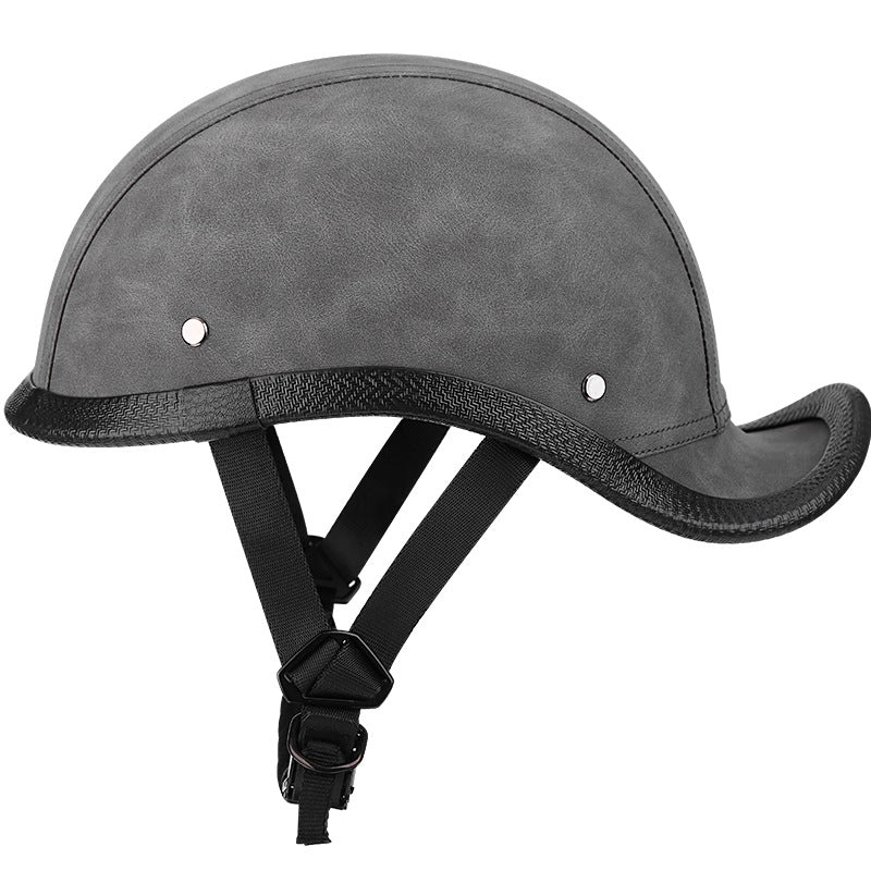 Retro leather baseball cap style cruiser helmet-I49